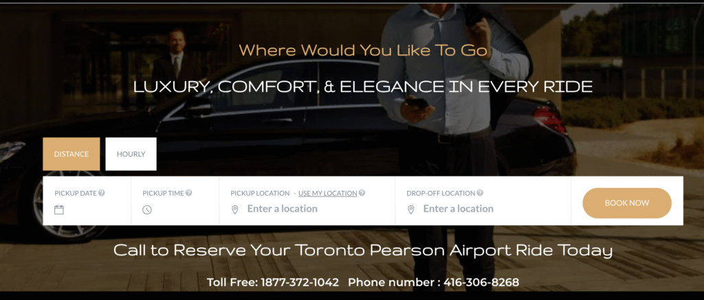 Professional limousine and taxi service fleet lined up for airport transfer at YYZ Toronto Pearson.