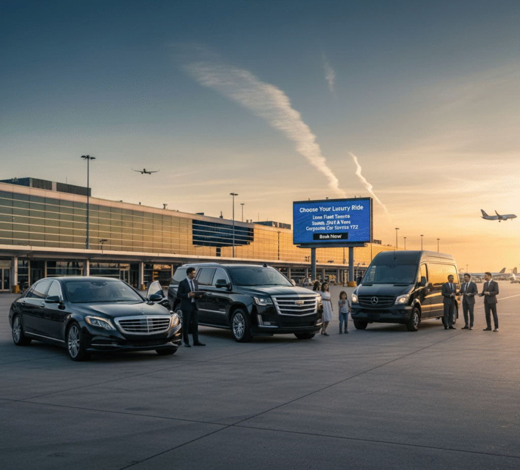 Limo Fleet Toronto: Luxury Sedan to YYZ, SUV Limo Pearson Airport, and an Executive Van for Corporate Car Service YYZ.