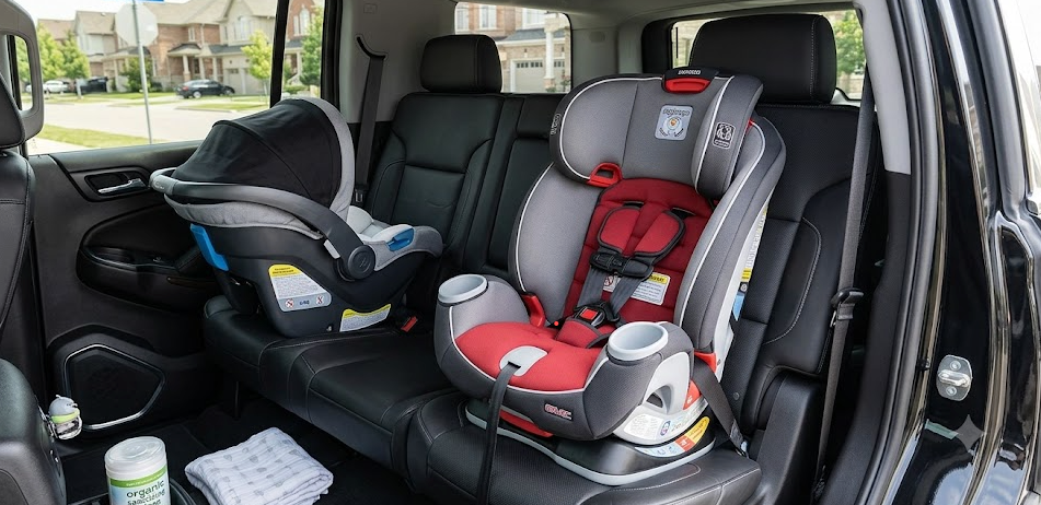Spacious Toronto airport taxi SUV fitted with dual child car seats for families