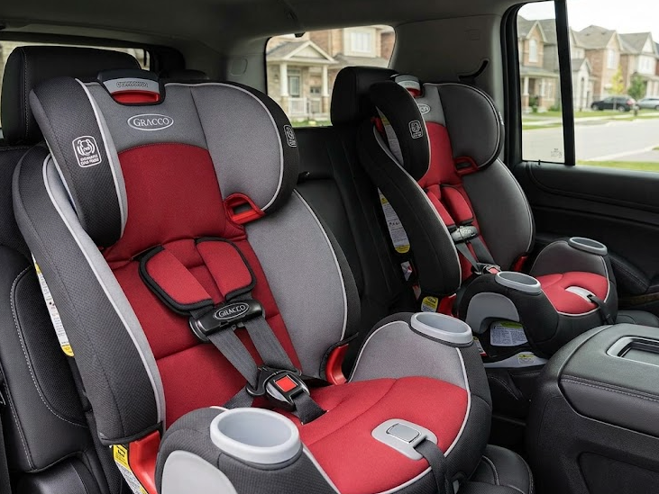 Clean and sanitized child car seat in a Toronto airport cab