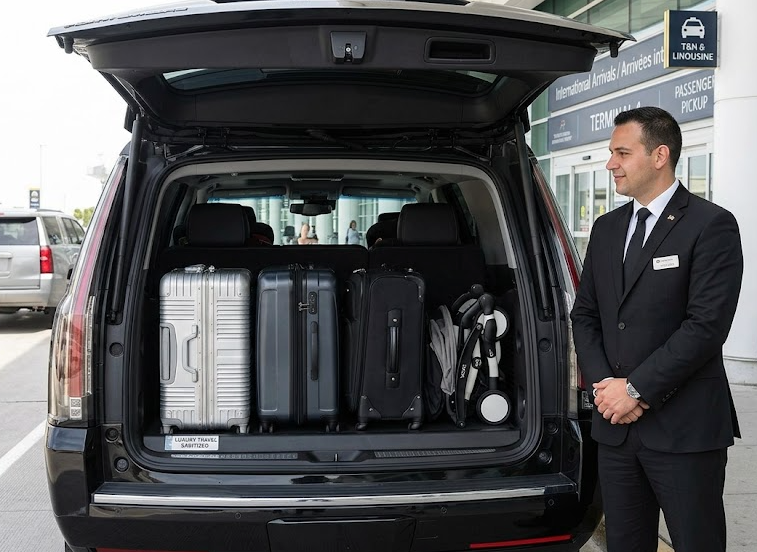 Large trunk capacity for family luggage and strollers in Toronto airport taxi SUV